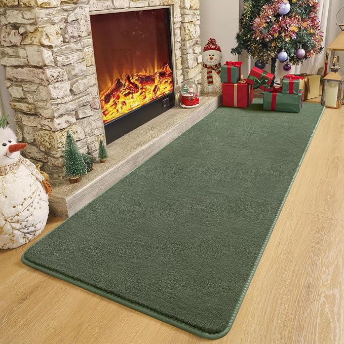 Modern Soft Hallway Runner Rug, 2x6 Sage Green Washable Runner Rugs | Fluffy - Image 4