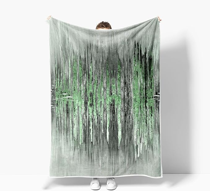 Abstract Throw Blankets, Modern Green Gold CrackNon Cozy Warm Bed Couch Blanket, Stripe Contemporary Abstract Painting White Fleece Flannel Throws to Decorate The Room and Bedroom