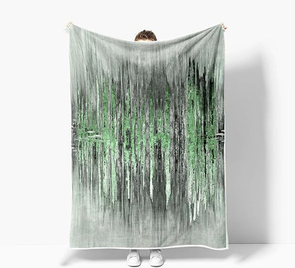 Abstract Throw Blankets, Modern Green Gold CrackNon Cozy Warm Bed Couch Blanket, Stripe Contemporary Abstract Painting White Fleece Flannel Throws to Decorate The Room and Bedroom