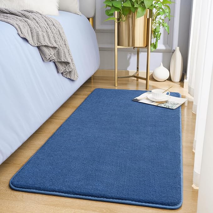 Modern Washable Runner Rugs, 2x3 Feet Blue Bedroom Runner Rug | Small Area Rugs by AmeareaDirect