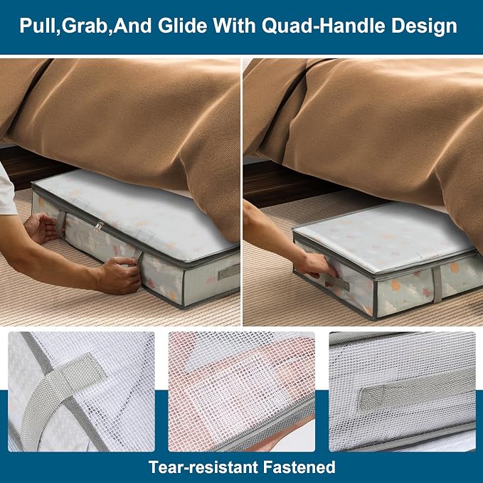4 Packs Under Bed Storage Containers Bins, Humid-Proof Plastic Underbed Storage - Image 3