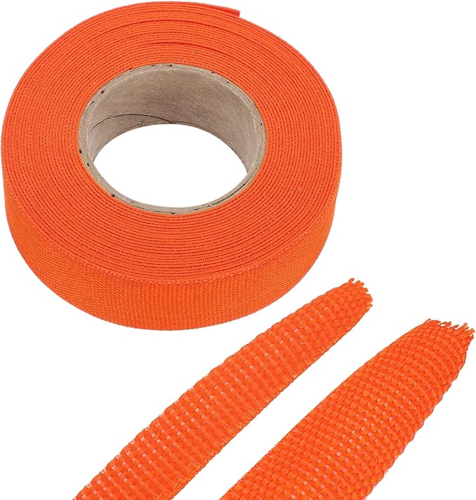 MECCANIXITY Braided Cable Sleeves Heat Shrinkable Fabric Sleeving, 7/8" 26ft Orange 2:1 Ratio Heat Shrinkable Cord Protector for Harness Cable, Network Cable Protection, Cable Management