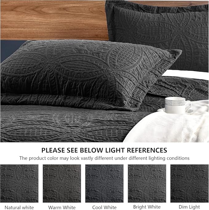 Love's cabin California King Size Quilt Bedding Set Black Bedspreads - Image 5