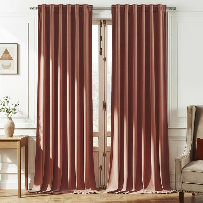 Timeper Pink Velvet Curtains 96 inches 2 Panels, Luxury Decor Wild Rose by Timeper