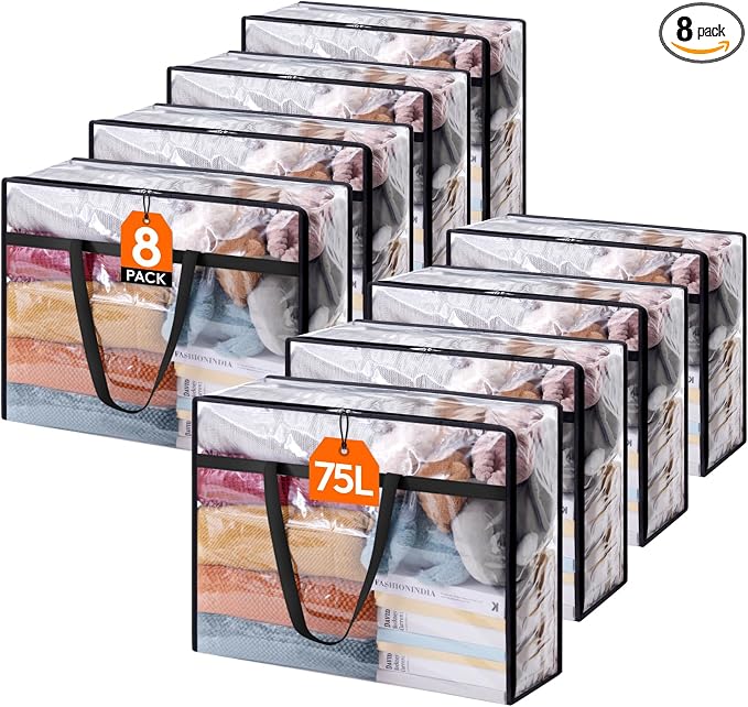 Lifewit 8 Pack Clear Clothes Storage Bags, 75L Plastic Blanket Storage Bag by Lifewit