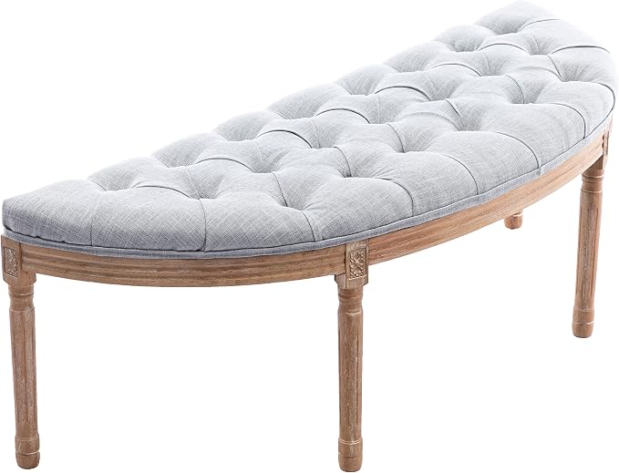 chairus 55" Button Tufted Semi-Circle Dining Bench Linen Halfmoon Entryway by CHAIRUS