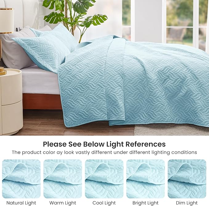 Love's cabin King Size Quilt Set Light Blue Bedspreads - Image 5