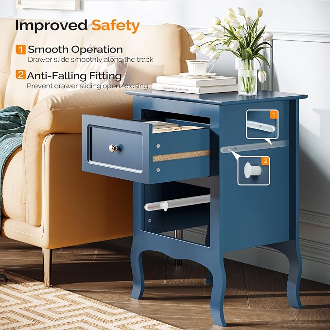 Bonnlo Blue Nightstand with 2 Drawers, Kids Room, Living Room, Small Spaces - Image 8