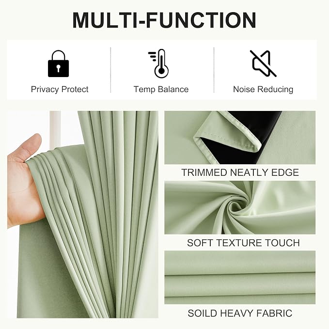 NICETOWN Light Green 100% Blackout Curtains 84 inch Long - Image 5