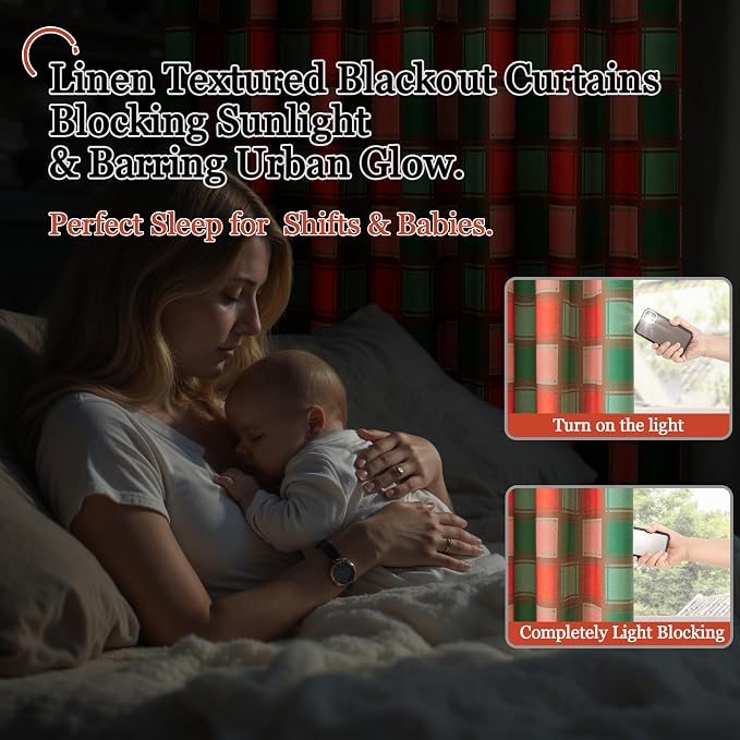 Red Green Linen Blackout Curtains - Image 7