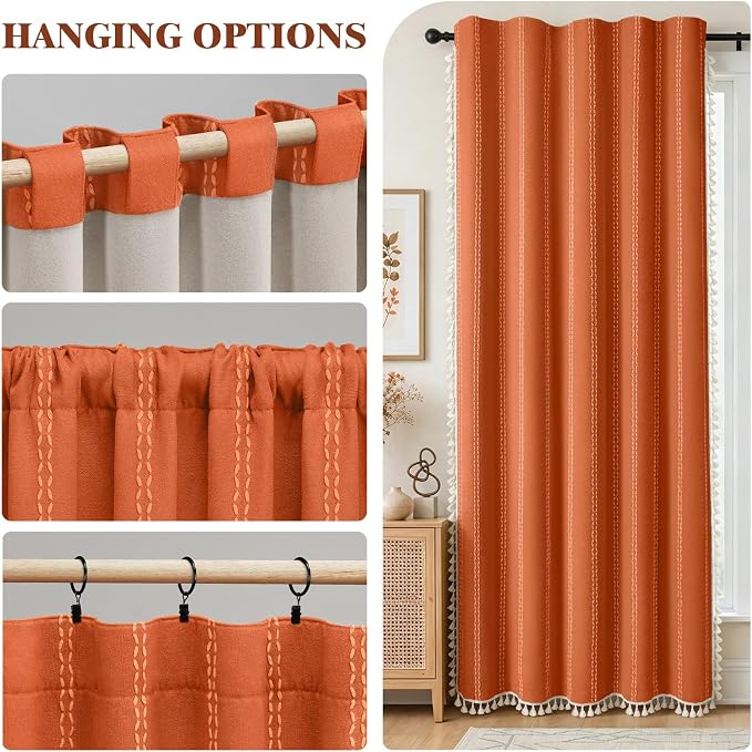 Burnt Orange 100% Boho Blackout Curtains 84 Inch 2 Panels | Vintage Farmhouse - Image 8