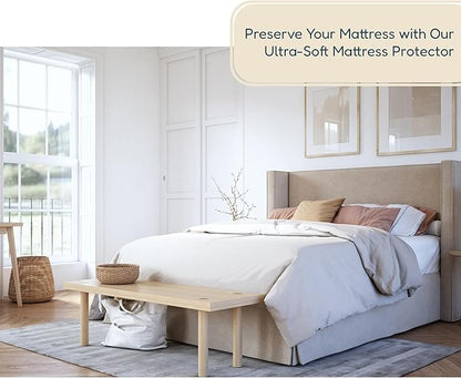 DreamOasis Waterproof Mattress Protector Twin Size - Premium Bamboo Viscose, Super Soft, Breathable, Machine Washable, Noiseless Bed Mattress Cover - White