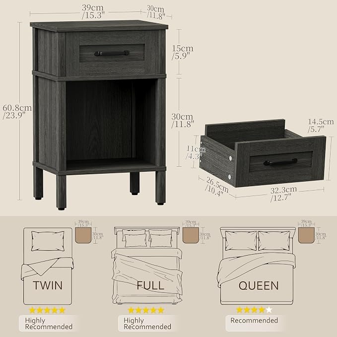 Farmhouse Nightstands with Drawer, Small Wooden Side Table, Modern Bedroom - Image 2