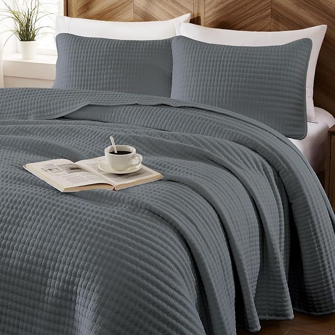King Size Quilt-Lightweight Bedspreads Grey King Quilt Bedding Set | Soft - Image 5