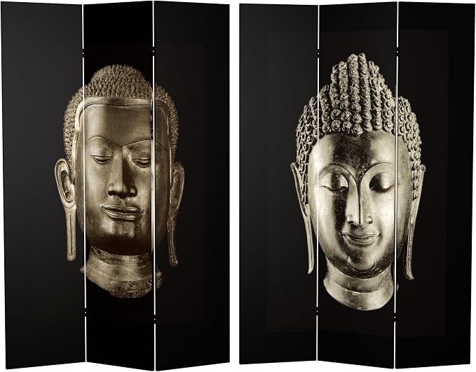 Red Lantern 6 ft. Tall Double Sided Buddha Canvas Room Divider 3 Panel by RedLantern