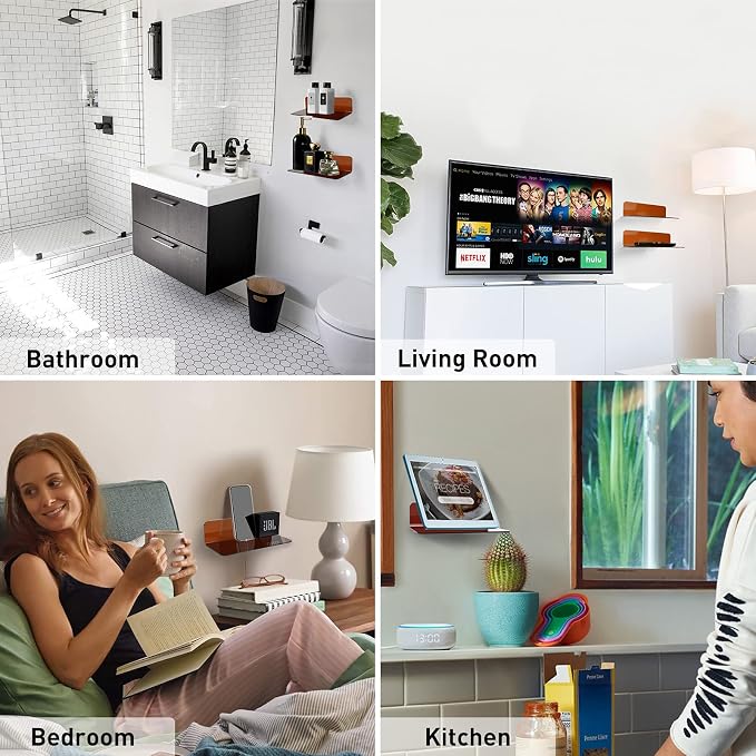 OAPRIRE Acrylic Floating Wall Shelves Brown, No Drill, 9 Inch 2 Pack | Strong - Image 3