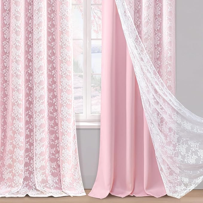 Yinhua Pink Curtains for Girls Room Double Layer Blackout Curtains for Bedroom - Image 8