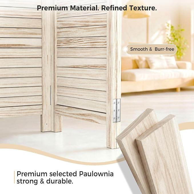 Amsleekey 4 Panel Wood Room Divider, Lockable Wheels, Freestanding Wall Divider - Image 2