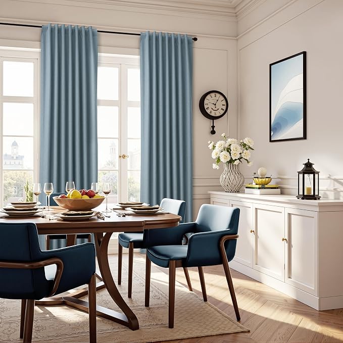 Blue Linen 100% Room Darkening Curtains 120 Inches Long - Image 6