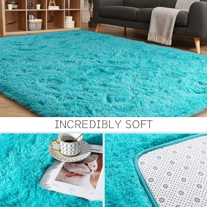 HOMORE 4x6 Area Rug for Bedroom Living Room, Turquoise Blue Rug for Kid Dorm | - Image 8