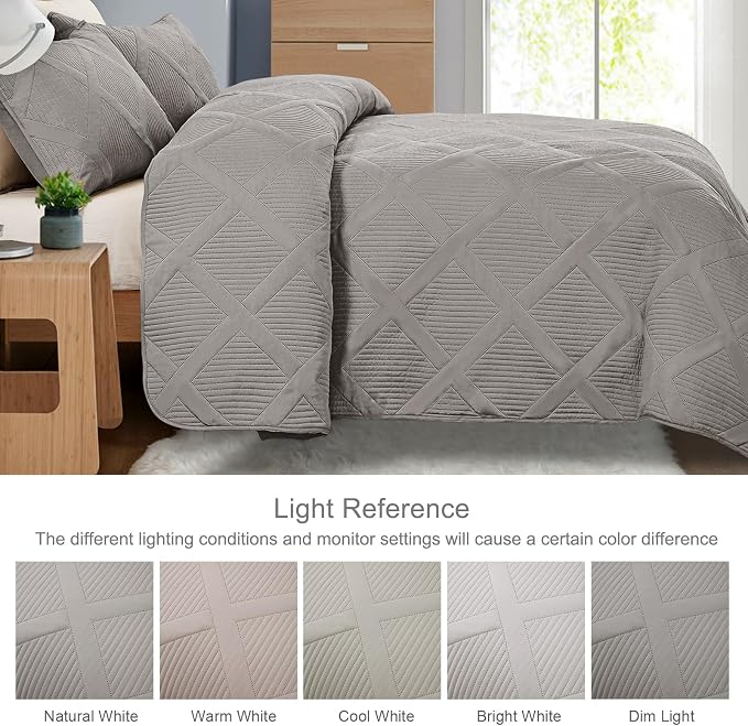Exclusivo Mezcla California King Size Quilt, Light Grey | Soft Bedspreads - Image 3