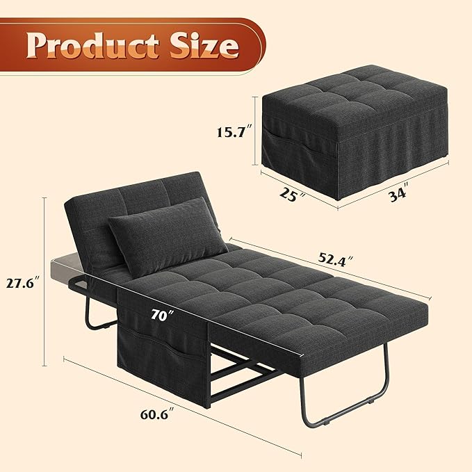 WLIVE Folding Ottoman Bed, Sleeper Chair, 4-in-1 Multi-Function, Convertible - Image 3