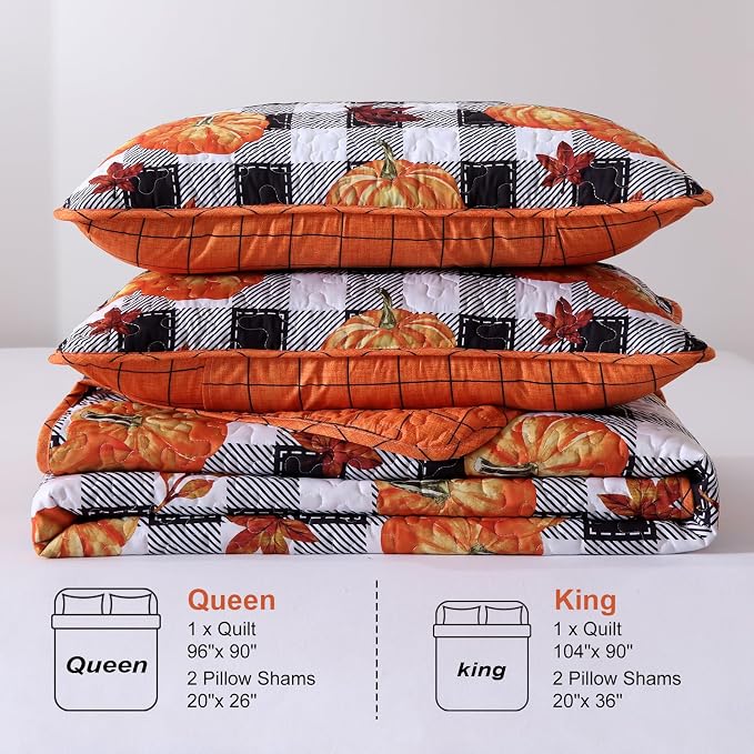 Anibedding Fall Patchwork Quilt King Size, Soft Pumpkins Maple Leaves Themed - Image 7