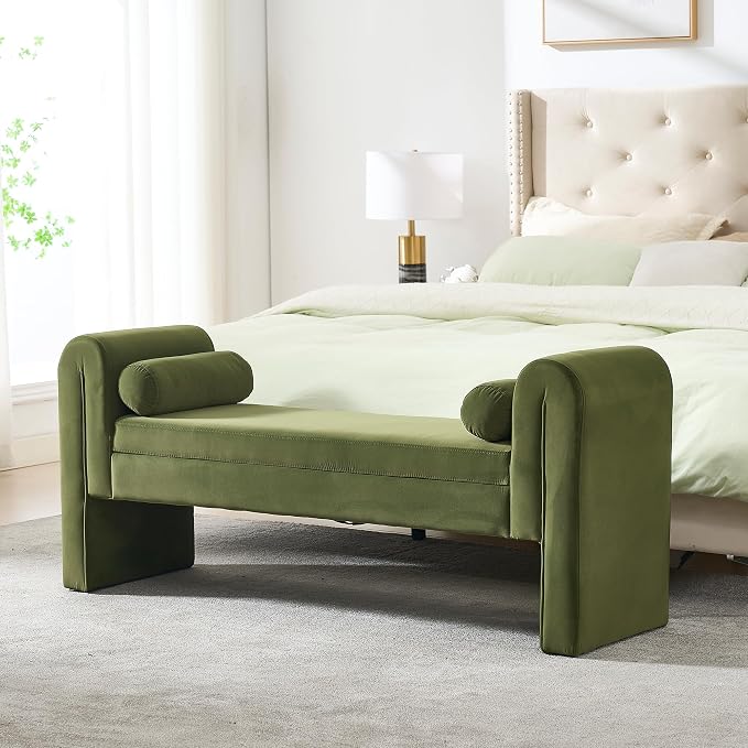 61" Velvet End of Bed Bench, Upholstered Seat - Image 8