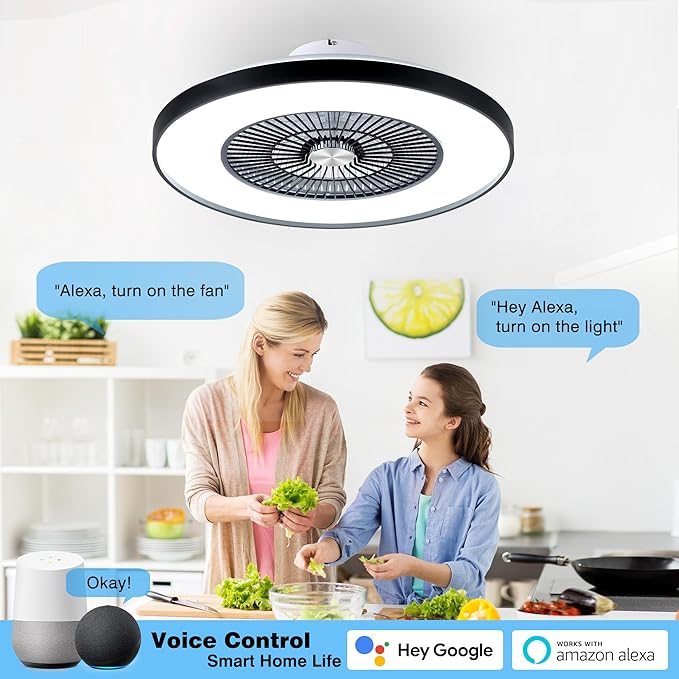 HUMHOLD 24" Bladeless Ceiling Fans with Lights and Remote/APP/Voice Control, Low Profile Ceiling Fan with RGB Lights, Enclosed Flush Mount Ceiling Fan for Kid's Bedroom/Living Room