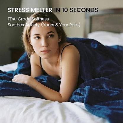 gogobunny Waterproof Bed Blanket, Reversible Sherpa Fleece Throw Blanket for Dog Puppy Cat, Furniture Cover Protects Bed Couch Sofa from Liquid Pee and Pet Fur (Navy Blue, 90x90 inches)