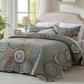 3-Piece Full Queen Size Olive Green Quilt Set Lightweight Oversized Bedspread by LEAONME