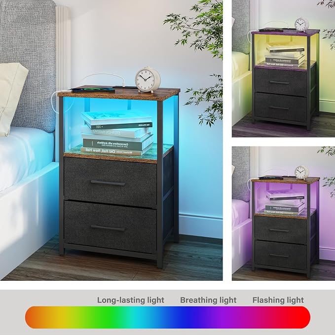 TUTOTAK Nightstands Set of 2, LED End Table - Image 6