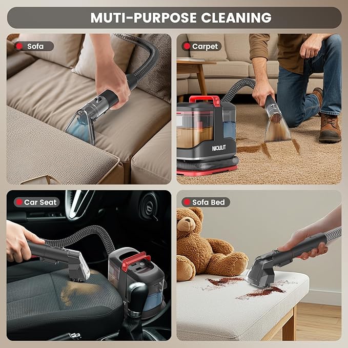 Portable Handheld Upholstery Spot Cleaner Machine, 15Kpa Deep Carpet Cleaner for Pets, Sofa, Couches, Area Rugs and Car, Furniture Cleaner Machine with Versatile Tools & Self-Cleaning System
