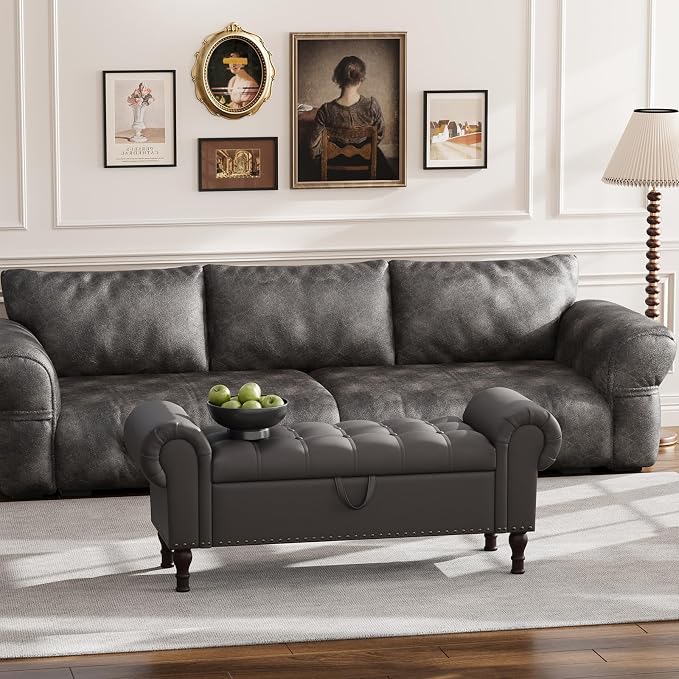 Apicizon 50" Bench with Storage, Upholstered Tufted Button Bedroom Bench with - Image 6