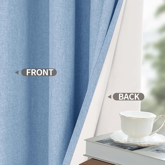 YoungsTex Light Blue Linen Blackout Curtains 48 Inch Length - Image 7