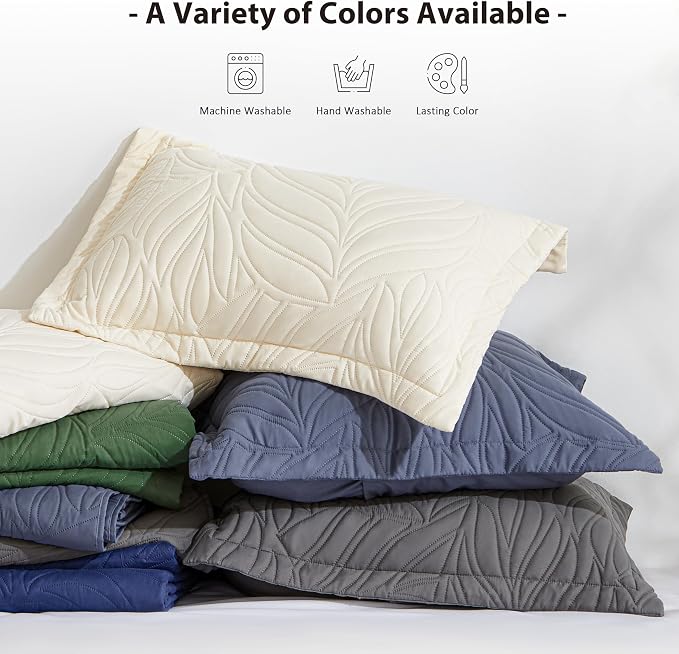 EXQ Home King Quilt Set Leaf Pattern Navy Bedspread | Soft Microfiber Bedspread - Image 7