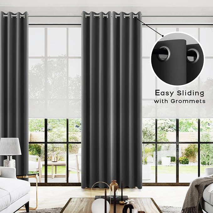KOUFALL Dark Grey Black Out Curtains 100 Inches Long 2 Panels - Image 2