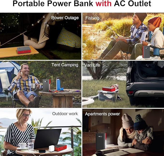 ZeroKor Portable Power Bank with AC Outlet, 65W 110V External Battery Power Pack 23400mAh Portable Laptop Charger Power Source Backup for Outdoor RV Tent Camping Home Smart Device Emergency -Grey Red