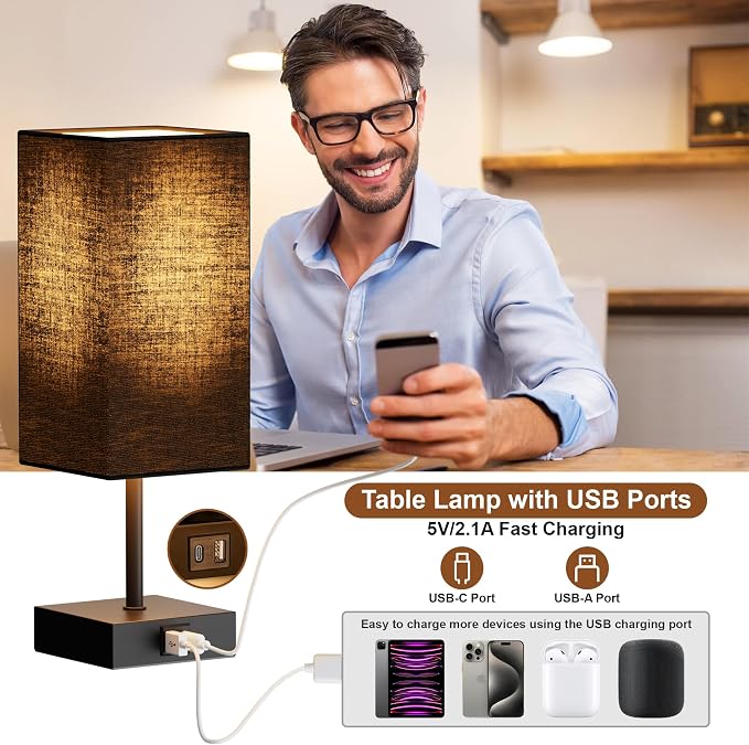Touch Bedside Table Lamp for Bedroom, Touch 3-Way Dimmable LED Bulb Included - Image 3