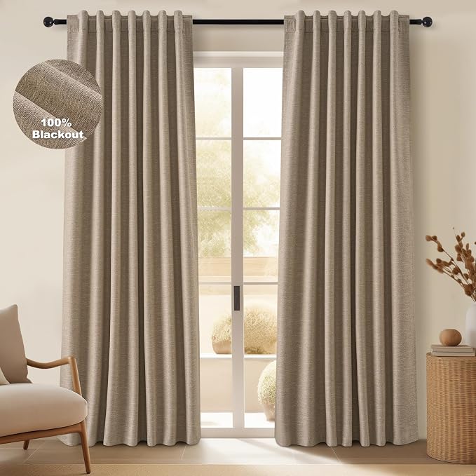 Topfinel 94 Inches Long Taupe Flax Custom Blackout Linen Curtains, Viral Ivory by Topfinel