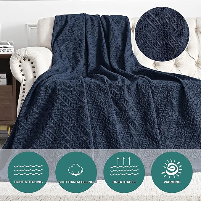 MYSKY HOME Navy Blue Couch Cover Sofa Covers Small Chair Cover Washable Sofa Throws Single Sofa Slipcovers Geometrical Couch Recliner Cover for 1 Cushion Couch (Medium, 71" x 91", Navy Blue)