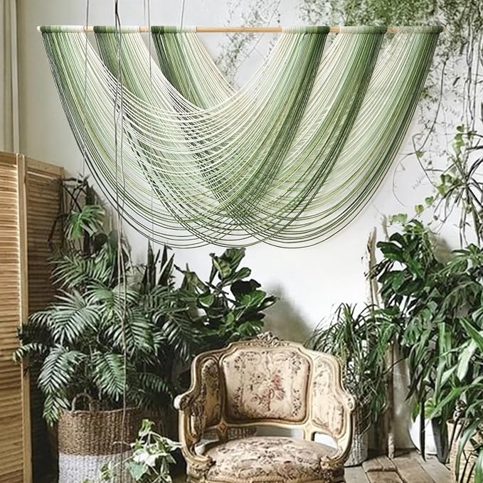 Macrame Wall Hanging Large Dip Dyed Boho Green Wall Art Decor 57"W*31"L | - Image 2