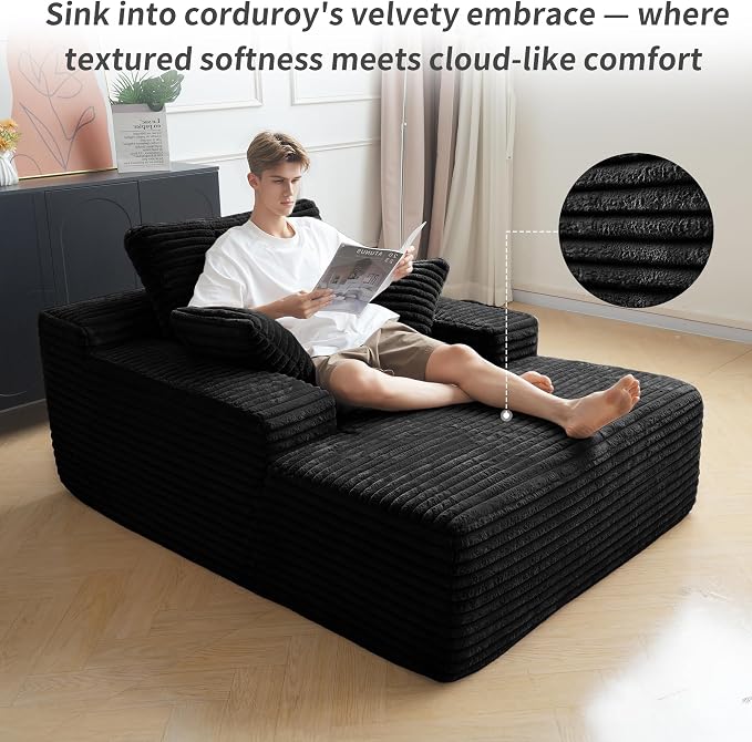 Oversized Chaise Lounge Chair Indoor, Plush Corduroy Boneless Sofa Bed - Image 5