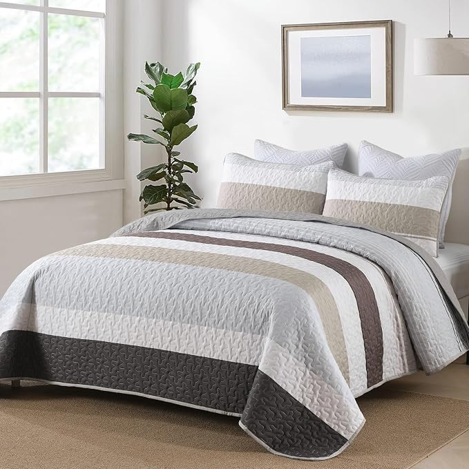 Dinjoy Full Size Boho Stripe Quilt Set, Breathable All-Season, 3-Piece Set Fits - Image 2