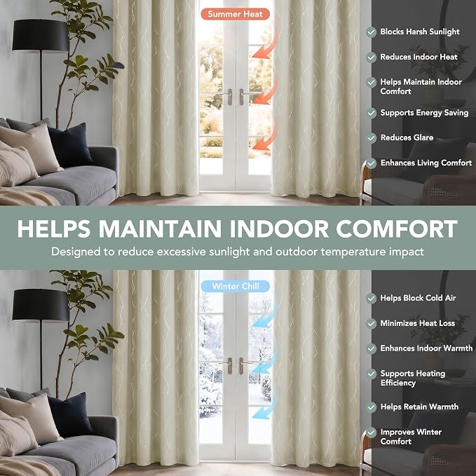 Deconovo 100% Blackout Living Room Curtains 84 Inches Long, Thermal Insulated - Image 6