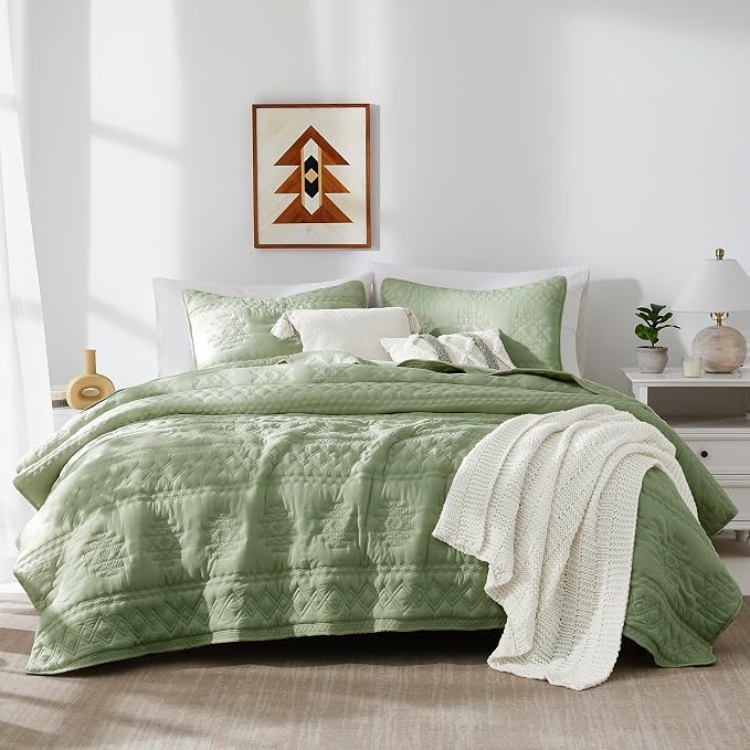 WDCOZY Boho Sage Green Twin Quilt Size Bedding Sets by WDCOZY