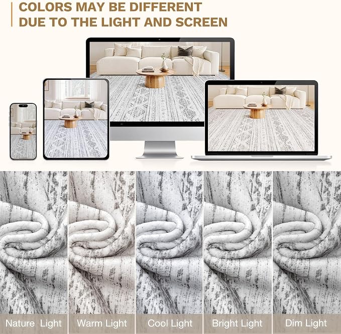 Nakagishi 7x9 Area Rug Living Room: Washable Boho Large Neutral Soft Farmhouse - Image 9