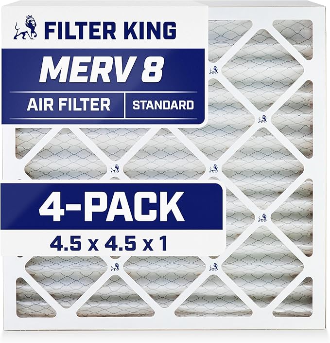 Filter King 4.5x4.5x1 Air Filter | 4-PACK | MERV 8 HVAC Pleated A/C Furnace Filters | MADE IN USA | Actual Size: 4.5 x 4.5 x .75"