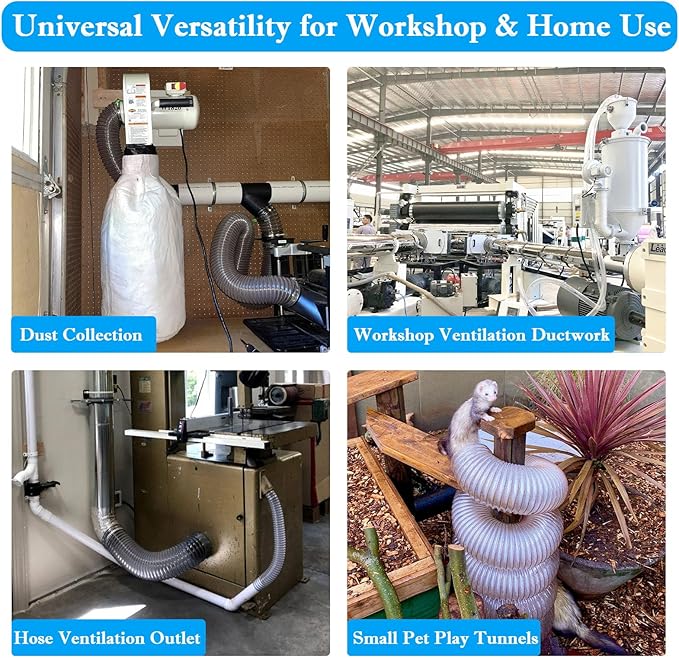 2-1/2"x10'PVC Dust Collection Hose,2-1/2"Dust Collector Hose for Woodworking,Workshops,Wood Shop Dust Collection System,2.5Inch PVC Clear Flexible Hose for Extract Dust Debris Fume w/Carbon Steel Wire