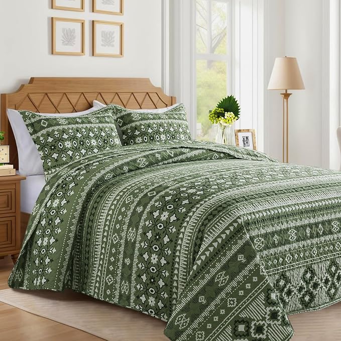 VAPUTAR Boho Quilts King Size, Stripe Reversible King Quilt Set | Lightweight - Image 2